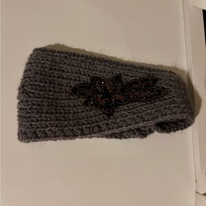 Gray Knitted Headband with Embellishment